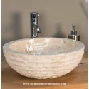 Beige Marble Strached Split Face Outside Bowl Washbasin