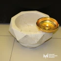 Beige Marble Diamond Cut Round Hammam Sink