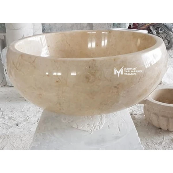 Beige Marble Oval Bowl Washbasin