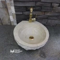 Beige Marble Rome Design Washbasin - With Faucet Outside