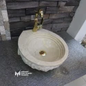 Beige Marble Rome Design Washbasin - With Faucet Outside