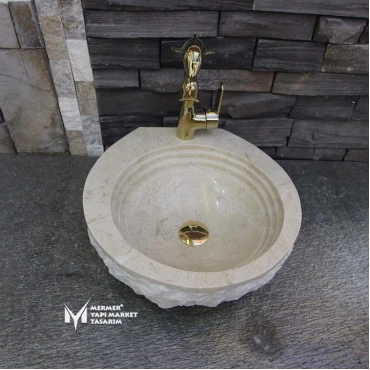 Beige Marble Rome Design Washbasin - With Faucet Outside