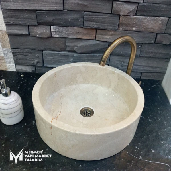 Beige Marble Cylinder Washbasin