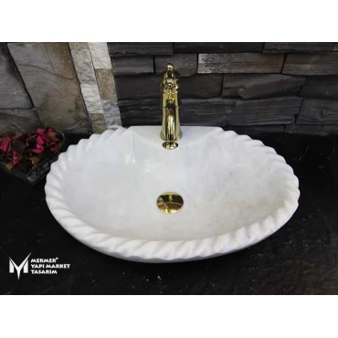 White Marble Antique Design Oval Washbasin
