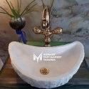 White Marble Moon Design Split Face Washbasin
