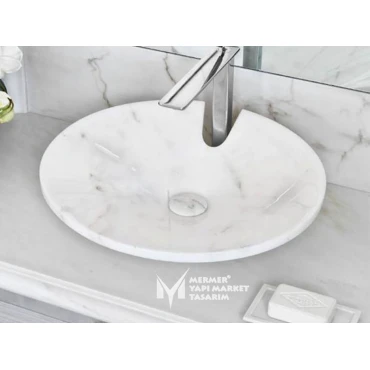 White Marble Washbasin - With Faucet Cavity