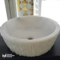 White Marble Vertical Split Face Bowl Washbasin