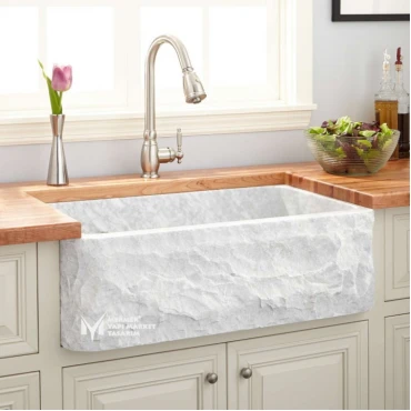 White Marble Split Face Outside Kitchen Sink