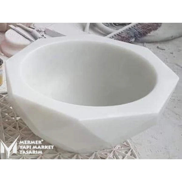 White Marble Diamond Cut Hammam Sink