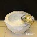 White Marble Diamond Cut Round Hammam Sink