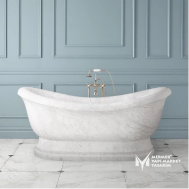 White Gray Marble Footed Design Bathtub