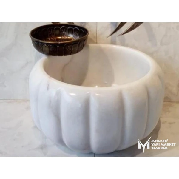 White Marble Pumpkin Design Hammam Sink