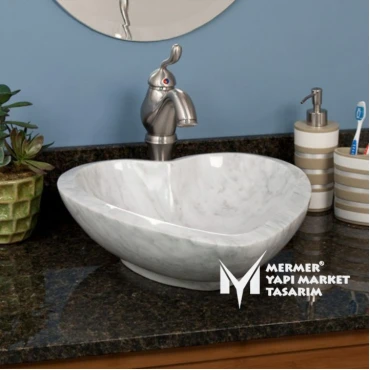 White Marble Heart Design Washbasin
