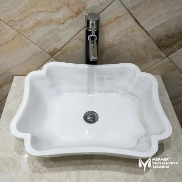White Marble Twisted Edge Square Sink