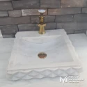 White Marble Pyramid Design Square Sink - With Faucet Outlet