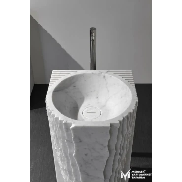 White Marble Special Design Pedestal Sink