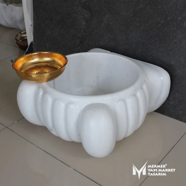White Marble Layered Design Hammam Sink