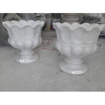 White Marble Special Embroidered Flower Pot