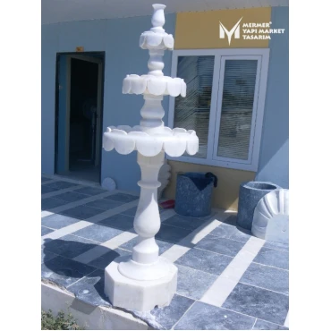 White Marble Thin Design Pool Fountain - With Triple Bowl
