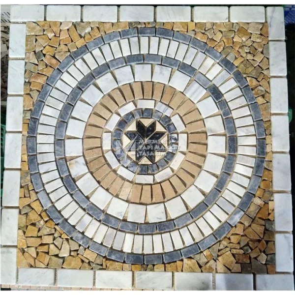 White -  Yellow Mix Marble Mosaic Medall...
