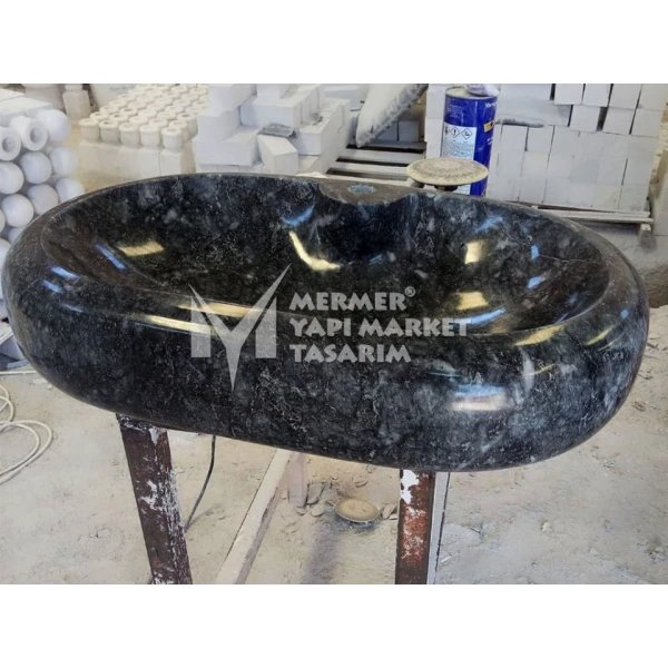 Black Marble Curved Rectangular Sink - W...