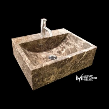 Dark Emperador Deep Square Sink - With Faucet Outlet