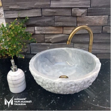 Gray Marble Vertical Split Face Bowl Washbasin