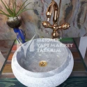 Gray Marble Outside Scratched Round Washbasin