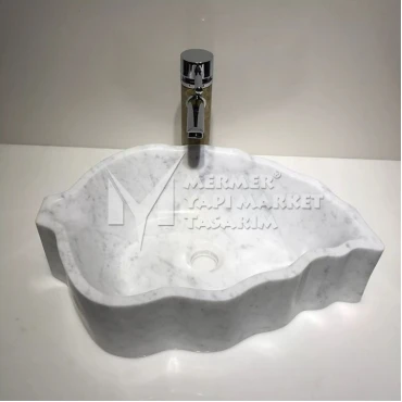White Marble 3D Leaf Design Washbasin