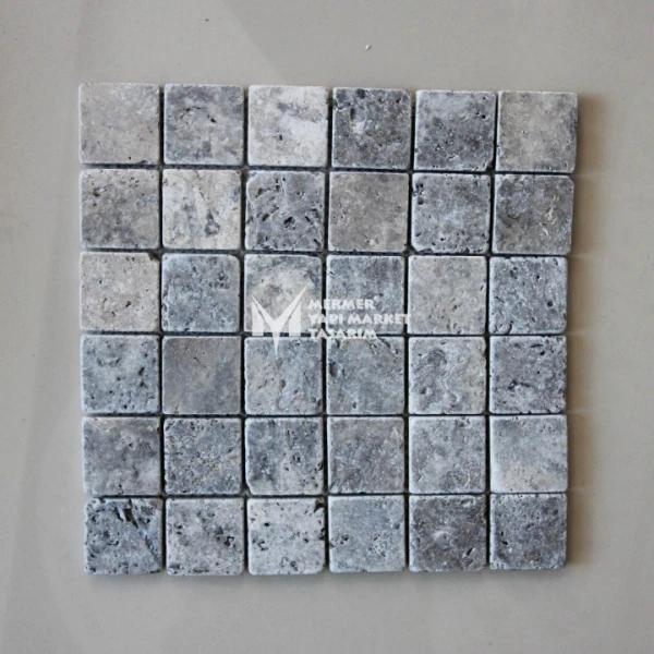 Silver Travertine Tumbled 5x5 Mosaic - O...