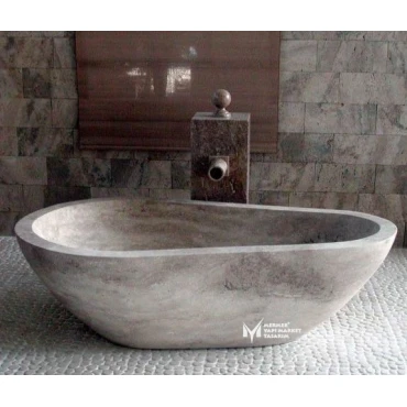 Silver Travertine Ellipse Mini Bathtub