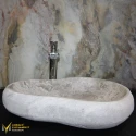 Silver Travertine Pebble Design Washbasin