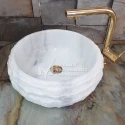 Cristal White Marble Horizontal Split Face Curved Washbasin