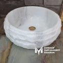 Cristal White Marble Horizontal Split Face Curved Washbasin