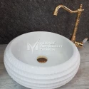 Cristal White Marble Special Embroidered Curved Washbasin