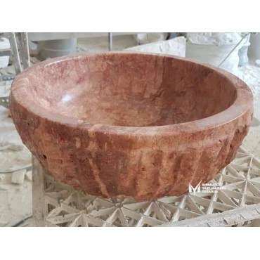 Red Travertine Split Face Outside Bowl Washbasin