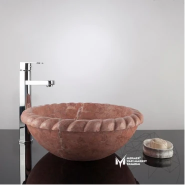 Red Travertine Node Edge Bowl Washbasin