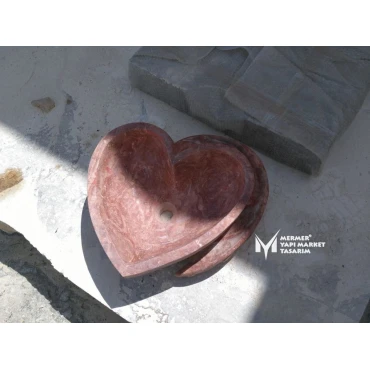Red Travertine Heart Shaped Washbasin