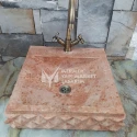 Red Travertine Pyramid Design Square Sink - With Faucet Outlet