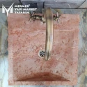 Red Travertine Pyramid Design Square Sink - With Faucet Outlet