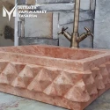 Red Travertine Pyramid Design Square Sink - With Faucet Outlet