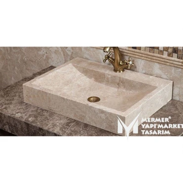 Light Emperador Rectangular Sink - With Faucet Outlet