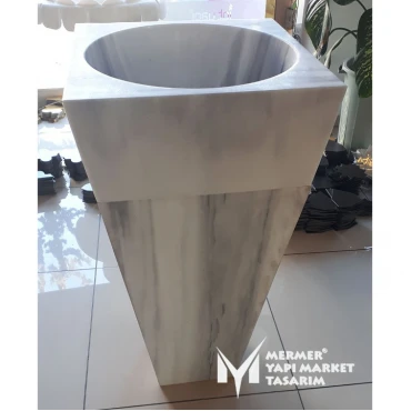 Marmara Marble Striped Square Pedestal Sink