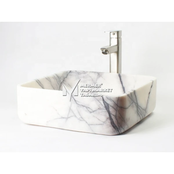 Lilac Marble Oval Design Square Washbasi...