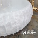 Cristal White Marble Vertical Split Face Curved Washbasin