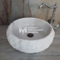 Cristal White Marble Parallel Split Face Curved Washbasin