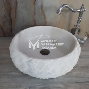 Cristal White Marble Parallel Split Face Curved Washbasin