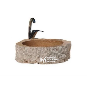 Noche Travertine Stump Design Washbasin - With Faucet Outlet