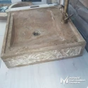 Noche Travertine Rustic Square Sink - With Faucet Outlet