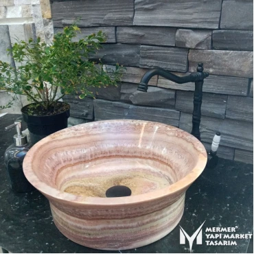 Onyx Marble Pink Design Bowl Washbasin